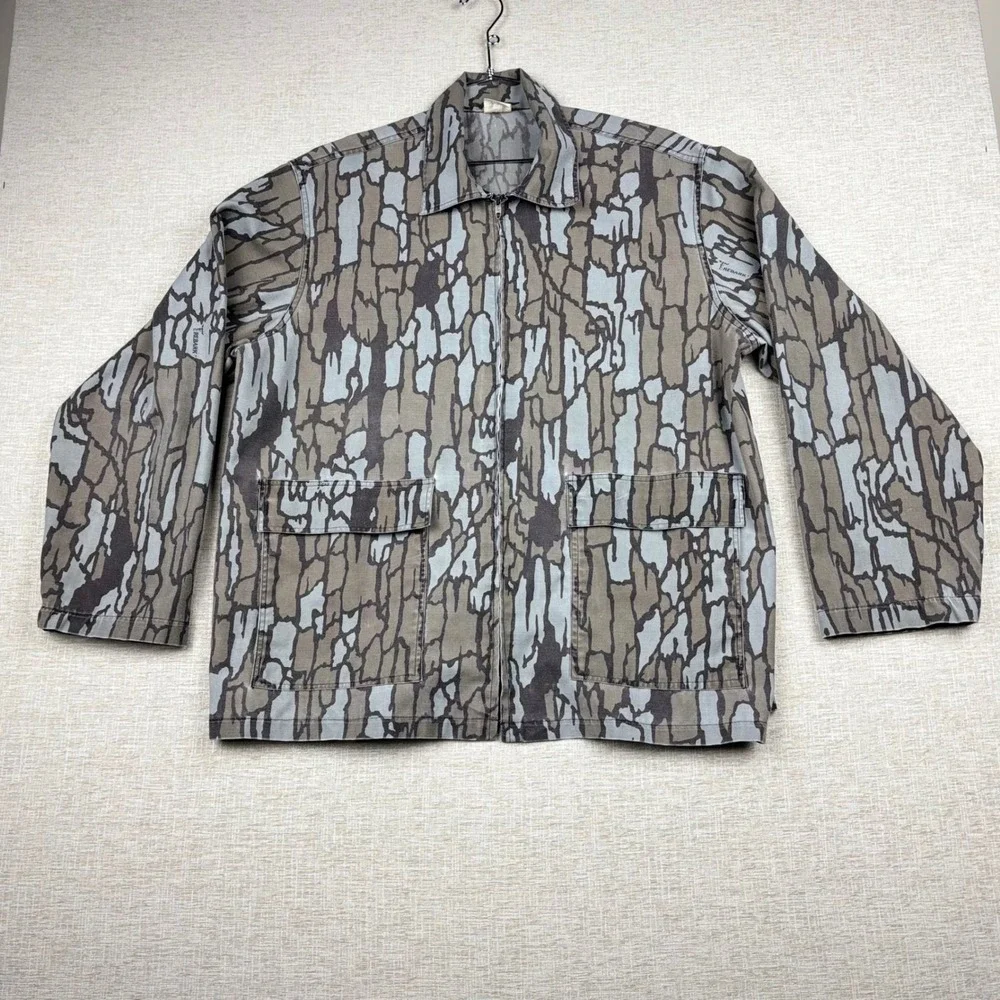 Vintage Trebark Camo Hunting Jacket Mens XL Full Zip Tree Bark Made in USA 1980s